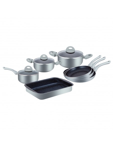 Herzberg Batterie de cuisine enduite de marbre 10 pièces Argent
