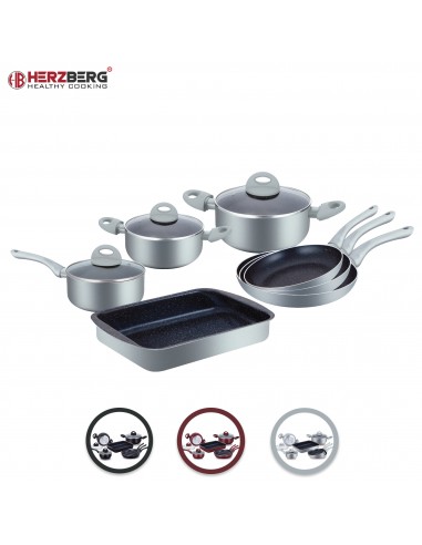 Herzberg Batterie de cuisine enduite de marbre 10 pièces Argent