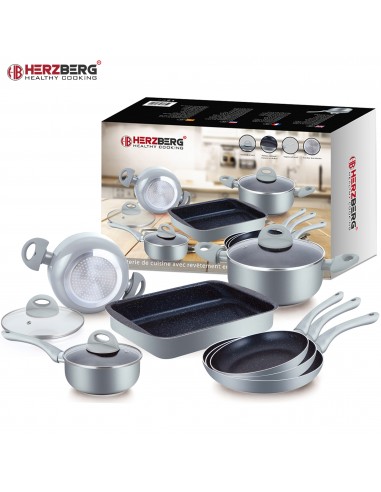 Herzberg Batterie de cuisine enduite de marbre 10 pièces Argent