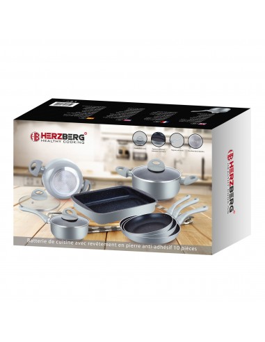 Herzberg Batterie de cuisine enduite de marbre 10 pièces Argent
