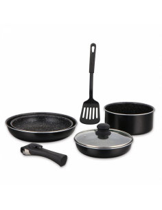 Herzberg HG-8090-7BK  Batterie de cuisine 7 pièces à revêtement en marbre