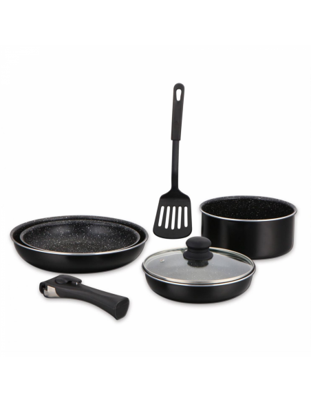 Herzberg HG-8090-7BK  Batterie de cuisine 7 pièces à revêtement en marbre