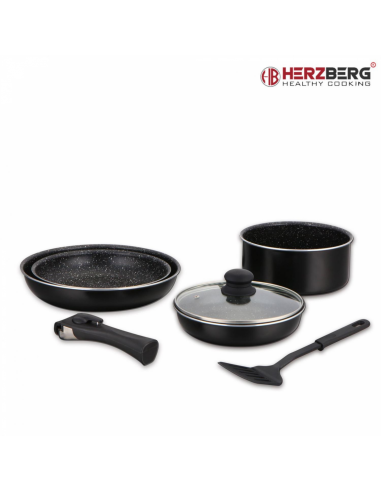 Herzberg HG-8090-7BK  Batterie de cuisine 7 pièces à revêtement en marbre