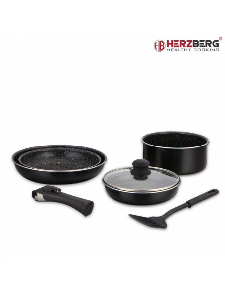 Herzberg HG-8090-7BK  Batterie de cuisine 7 pièces à revêtement en marbre