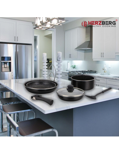 Herzberg HG-8090-7BK  Batterie de cuisine 7 pièces à revêtement en marbre