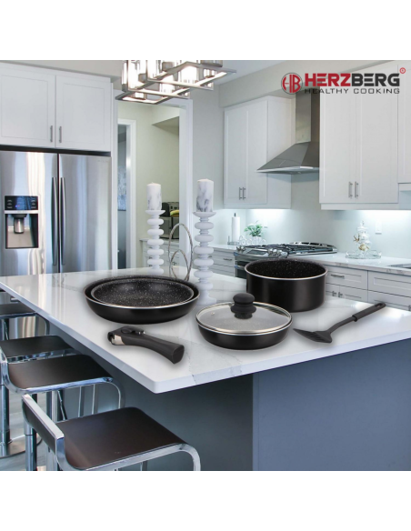 Herzberg HG-8090-7BK  Batterie de cuisine 7 pièces à revêtement en marbre