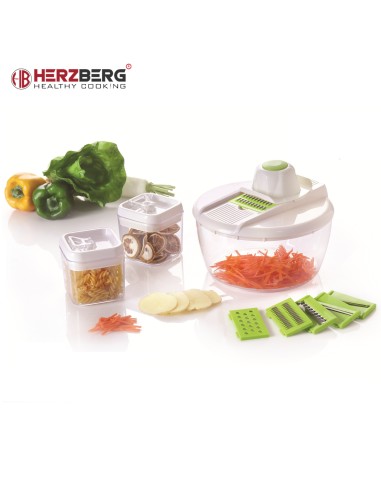 Herzberg HG-8032  Trancheuse à légumes avec bol et ensemble de récipients de stockage