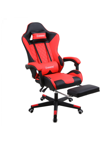 Herzberg Chaise de jeu et de bureau avec repose-pieds escamotable Rouge