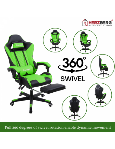 Herzberg Chaise de jeu et de bureau avec repose-pieds escamotable Rouge