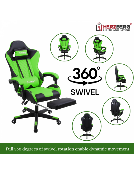 Herzberg Chaise de jeu et de bureau avec repose-pieds escamotable Rouge