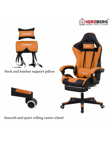 Herzberg Chaise de jeu et de bureau avec repose-pieds escamotable Rouge