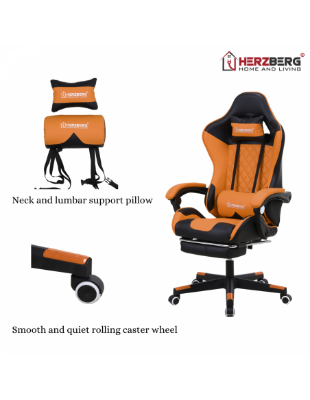 Herzberg Chaise de jeu et de bureau avec repose-pieds escamotable Rouge