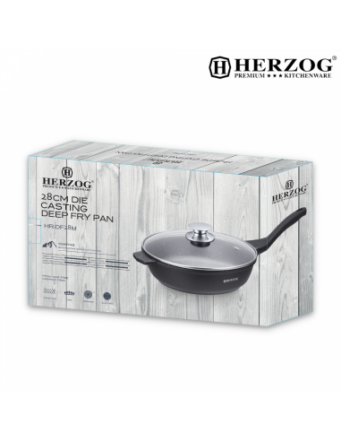 Herzog 28cm Poêle à sec profonde en fonte d'aluminium