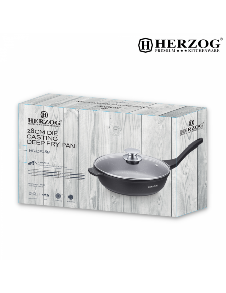Herzog 28cm Poêle à sec profonde en fonte d'aluminium