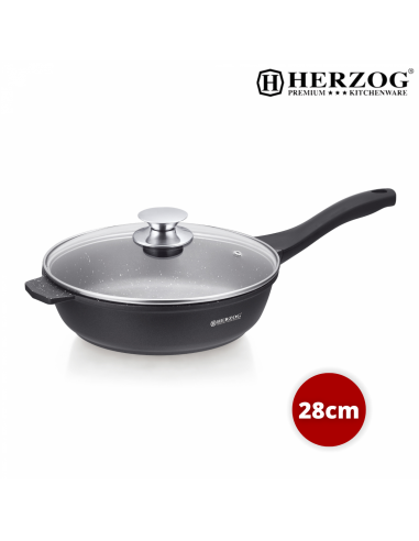 Herzog 28cm Poêle à sec profonde en fonte d'aluminium