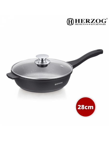 Herzog 28cm Poêle à sec profonde en fonte d'aluminium