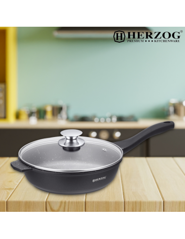 Herzog 28cm Poêle à sec profonde en fonte d'aluminium