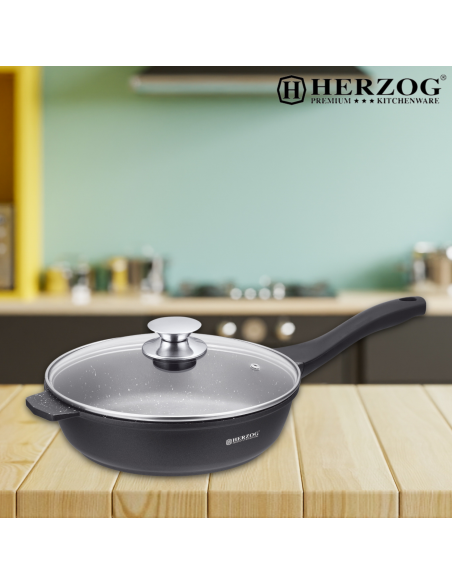 Herzog 28cm Poêle à sec profonde en fonte d'aluminium