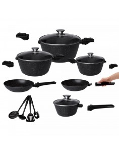 Cheffinger Ensemble de Casseroles XXL 14 Pièces Avec Poignées Amovibles  4 Louches