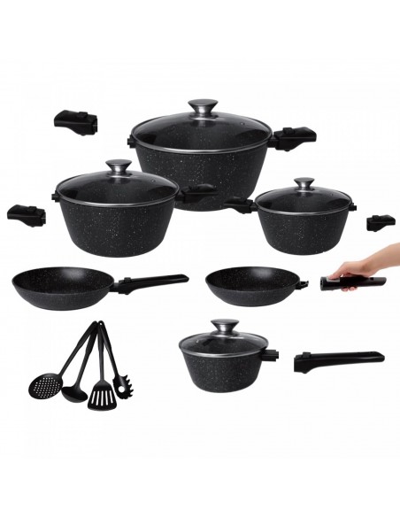 Cheffinger Ensemble de Casseroles XXL 14 Pièces Avec Poignées Amovibles  4 Louches