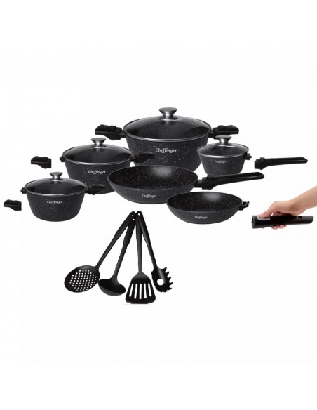 Cheffinger Ensemble de Casseroles XXL 14 Pièces Avec Poignées Amovibles  4 Louches