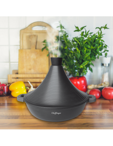 Cheffinger CF-TAJ28 28 cm De Tajine Recouvert De Marbre En Fonte D'aluminium