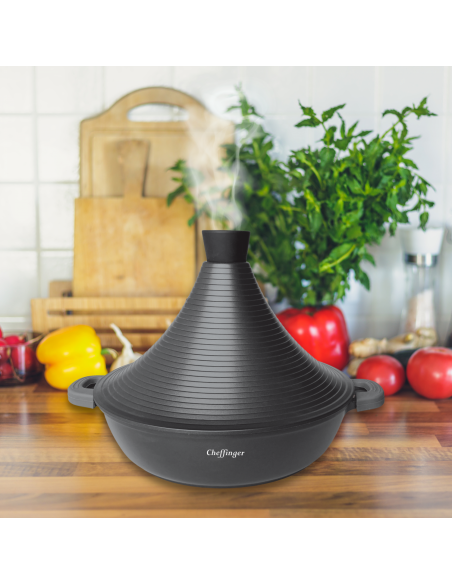 Cheffinger CF-TAJ28 28 cm De Tajine Recouvert De Marbre En Fonte D'aluminium