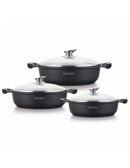 Royalty Line RL-BR1006M Ensemble De 6 Casseroles Basses Avec Revêtement En Marbre Antiadhésif