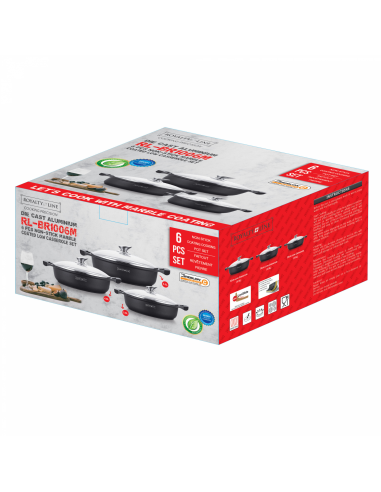 Royalty Line RL-BR1006M Ensemble De 6 Casseroles Basses Avec Revêtement En Marbre Antiadhésif