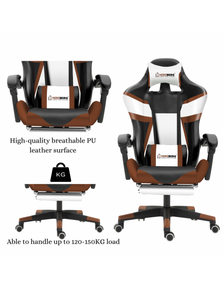 Herzberg HG-8082  Chaise de Jeu et De Bureau Tricolore Avec Accent en Forme de T Noire