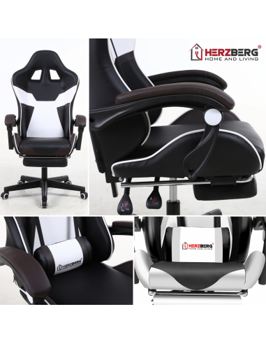 Herzberg HG-8082  Chaise de Jeu et De Bureau Tricolore Avec Accent en Forme de T Bleu