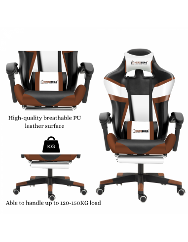 Herzberg HG-8082  Chaise de Jeu et De Bureau Tricolore Avec Accent en Forme de T Café