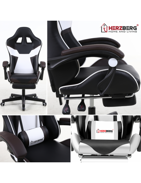 Herzberg HG-8082  Chaise de Jeu et De Bureau Tricolore Avec Accent en Forme de T Café