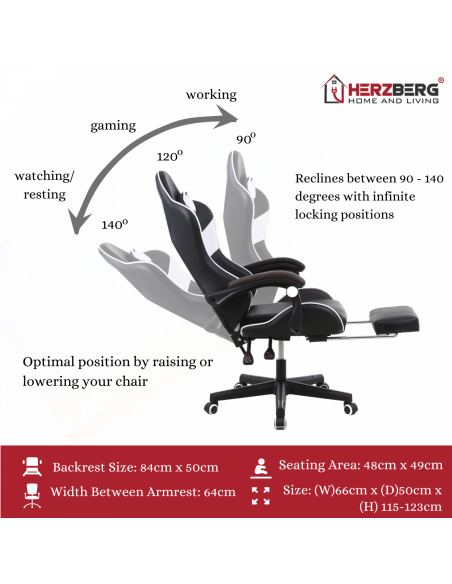 Herzberg HG-8083  Chaise De Jeu Et De Bureau Tricolore Avec Accent Linéaire Rouge