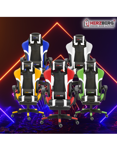 Herzberg HG-8083  Chaise De Jeu Et De Bureau Tricolore Avec Accent Linéaire Jaune