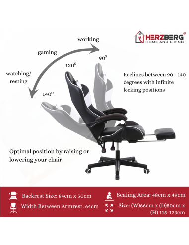 Herzberg HG-8083  Chaise De Jeu Et De Bureau Tricolore Avec Accent Linéaire Vert