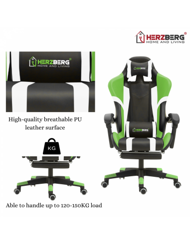 Herzberg HG-8083  Chaise De Jeu Et De Bureau Tricolore Avec Accent Linéaire Vert
