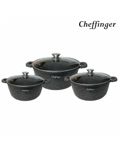 Cheffinger CF-DCS01  6 Pièces Enrobées De Marmite À Soupe En Mable- 20 cm 24 cm 28 cm 2