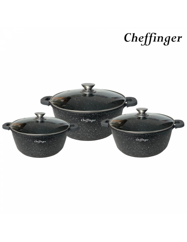 Cheffinger CF-DCS01  6 Pièces Enrobées De Marmite À Soupe En Mable- 20 cm 24 cm 28 cm