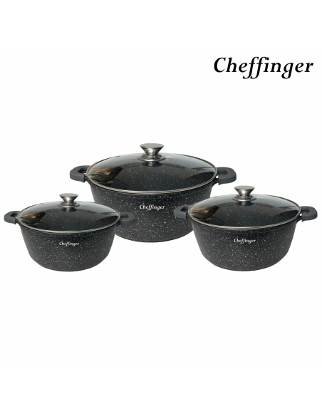 Cheffinger CF-DCS01  6 Pièces Enrobées De Marmite À Soupe En Mable- 20 cm 24 cm 28 cm
