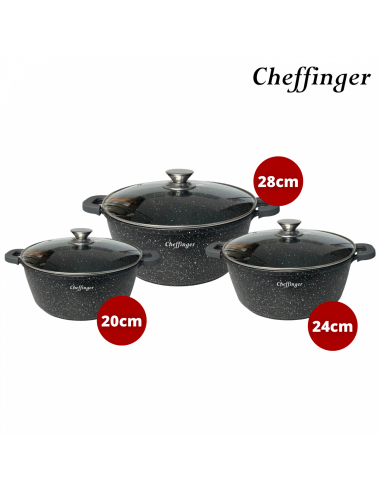 Cheffinger CF-DCS01  6 Pièces Enrobées De Marmite À Soupe En Mable- 20 cm 24 cm 28 cm