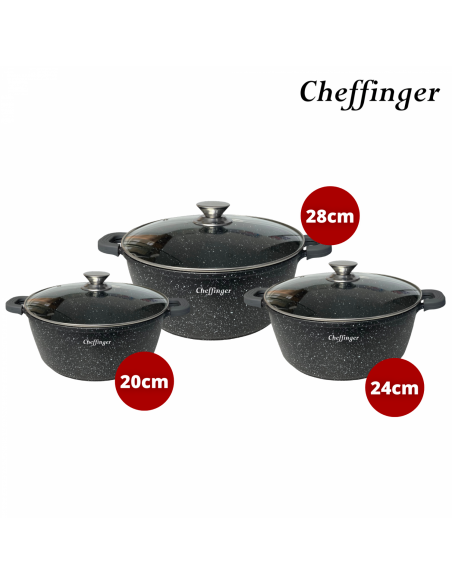 Cheffinger CF-DCS01  6 Pièces Enrobées De Marmite À Soupe En Mable- 20 cm 24 cm 28 cm