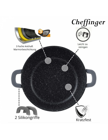 Cheffinger CF-DCS01  6 Pièces Enrobées De Marmite À Soupe En Mable- 20 cm 24 cm 28 cm