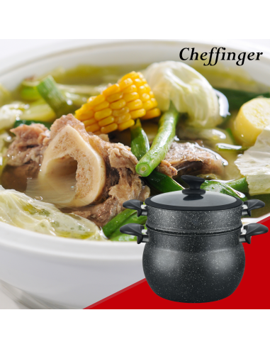 Cheffinger CF-COUS6  Marmite À Couscous 6L Enrobée De Marbre Pour Cuisson À La Vapeur