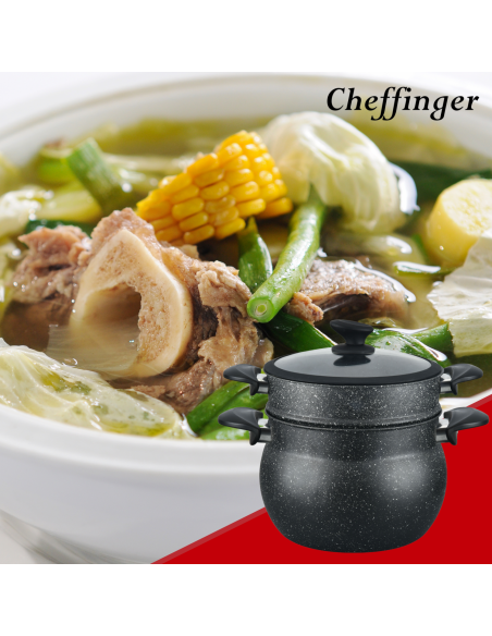 Cheffinger CF-COUS6  Marmite À Couscous 6L Enrobée De Marbre Pour Cuisson À La Vapeur