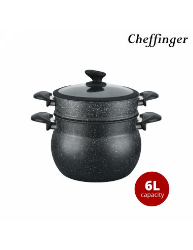 Cheffinger CF-COUS6  Marmite À Couscous 6L Enrobée De Marbre Pour Cuisson À La Vapeur