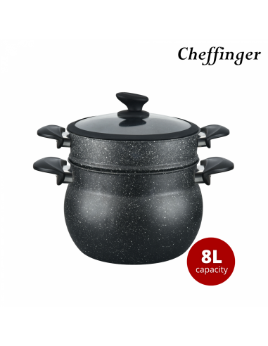 Cheffinger CF-COUS8  Marmite À Couscous 8L Enrobée De Marbre Pour Cuisson À La Vapeur