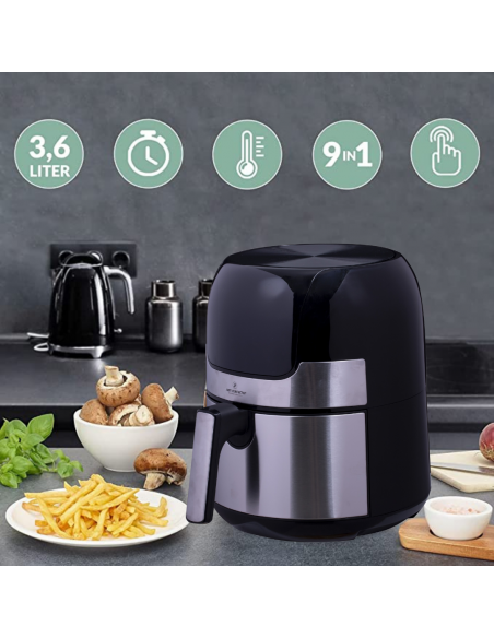 Just Perfecto JL-23 1400W Ecran tactile LED Friteuse à air chaud avec plaque grill S/S 3.5L