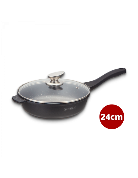 Royalty Line RL-BDF24-M Poêle à frire de 24 cm à revêtement en marbre avec couvercle en verre