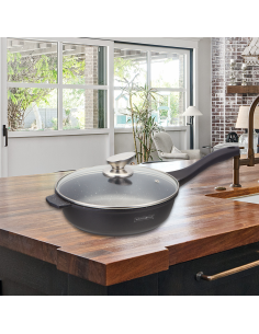 Royalty Line RL-BDF28-M  Poêle à frire à revêtement marbré de 28 cm avec couvercle en verre 2